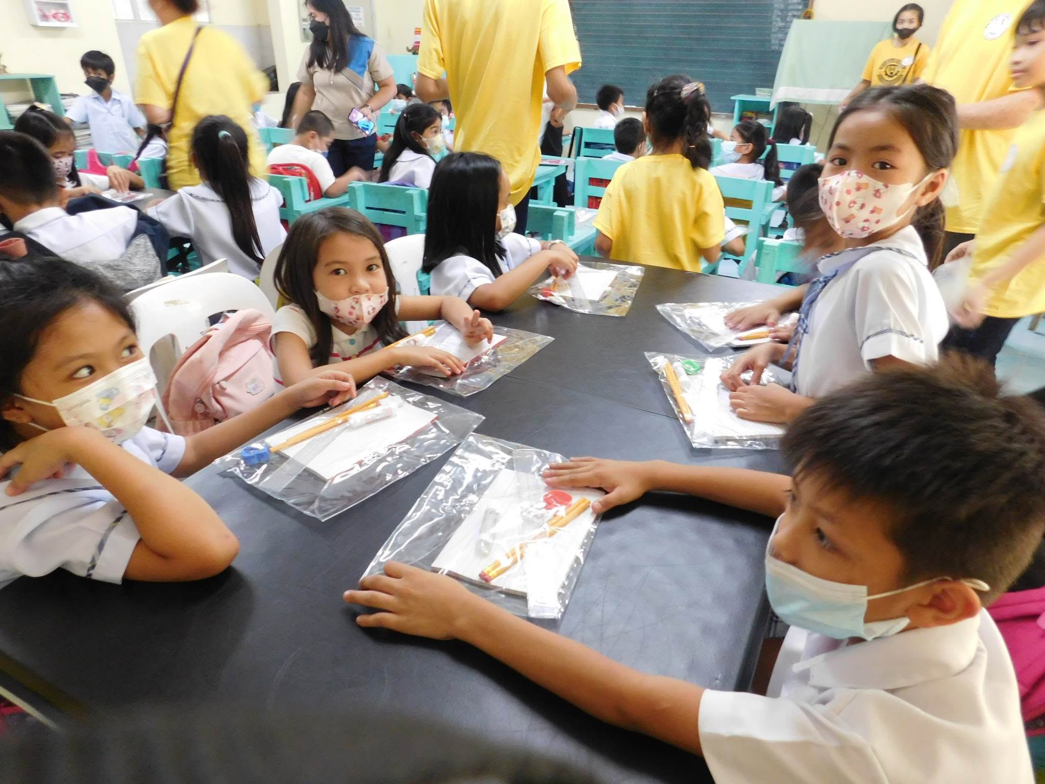 Students with their Lapis school supply kits in a classroom